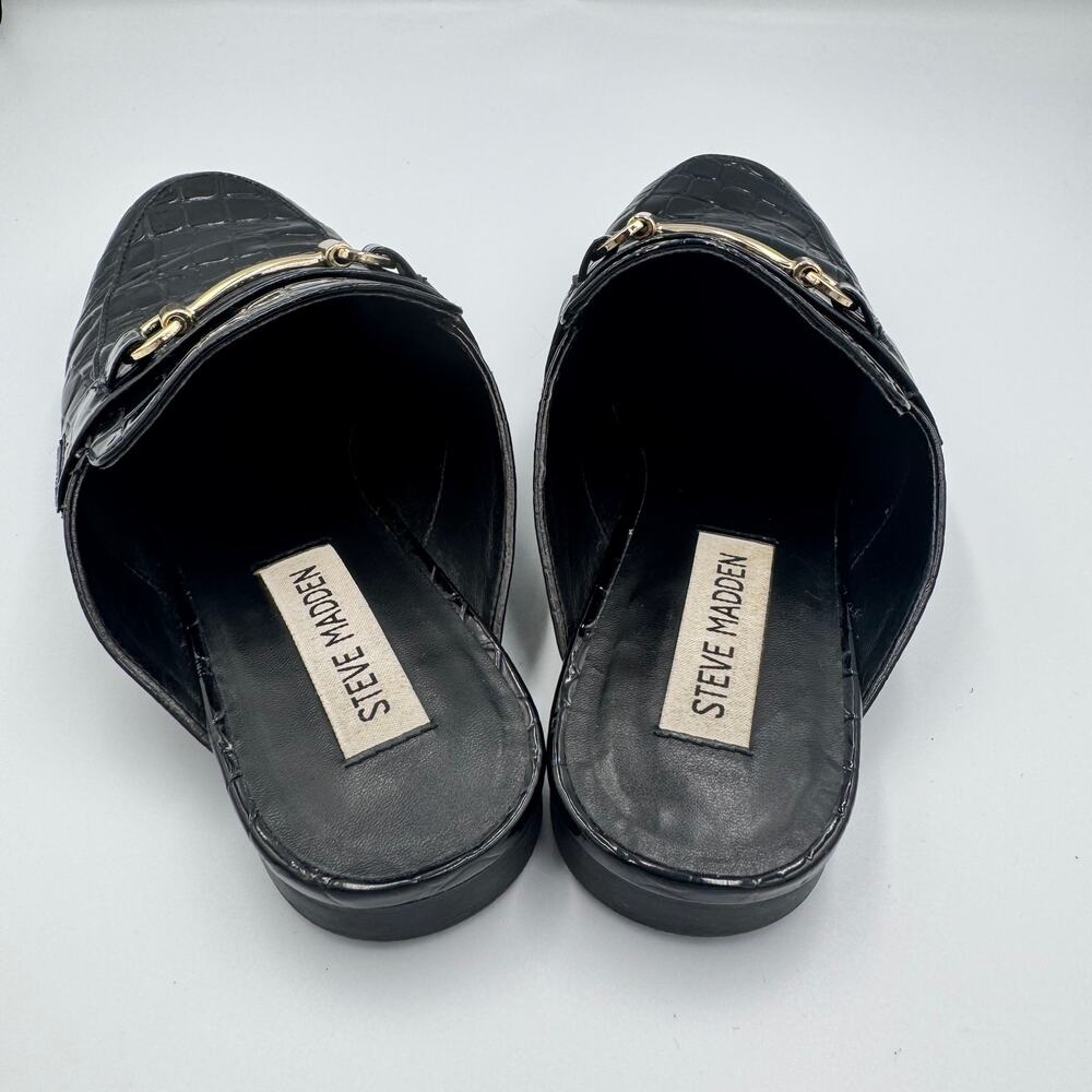 Steve Madden Royals Black Croc Embossed Horsebit Loafer Mule Slide Flat Gold 8 - Picture 12 of 16